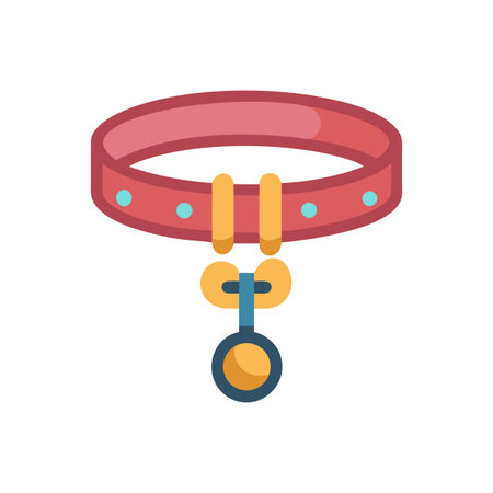 Simple red pet collar with a golden tag charmのイラスト素材