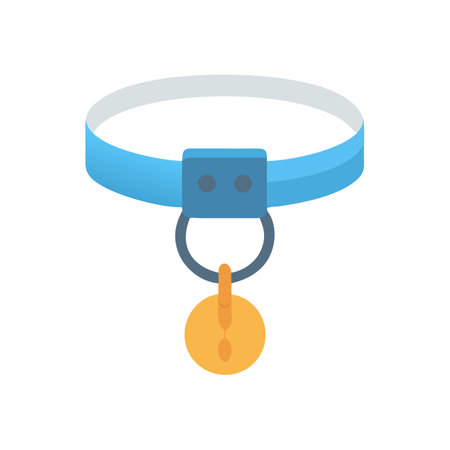 Blue pet collar with golden tag on black backgroundのイラスト素材