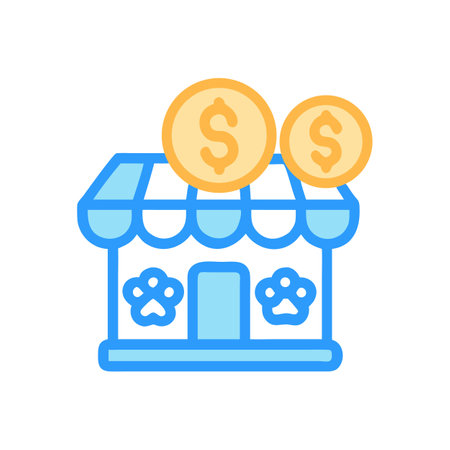 Whimsical pet store front with dollar coins on topのイラスト素材