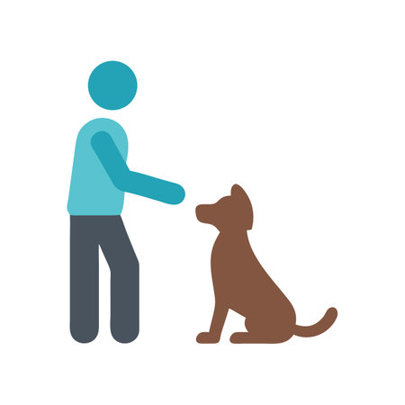 Stylized person training a dog in flat vector designのイラスト素材