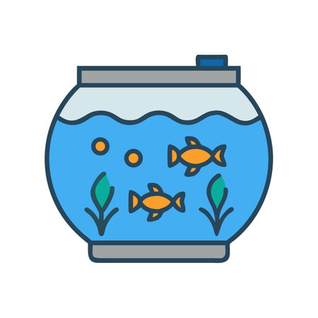 Flat design fishbowl with orange fish and green plantsのイラスト素材