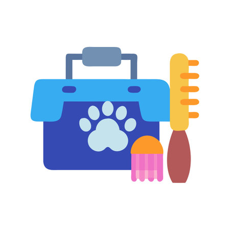 Blue pet grooming kit box with tools illustrationのイラスト素材