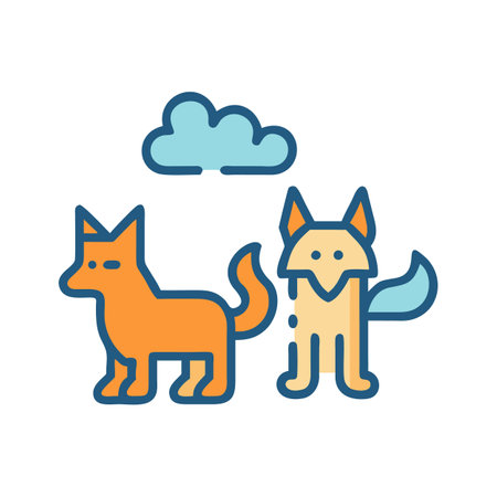 Two cute foxes under a cloud flat vector illustrationのイラスト素材