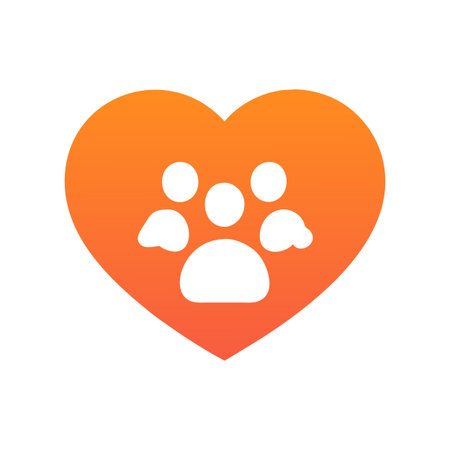 Orange heart with black animal paw print symbol icon