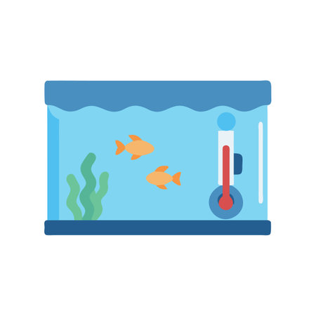 Cartoon fish aquarium with plants and thermometer illustrationのイラスト素材