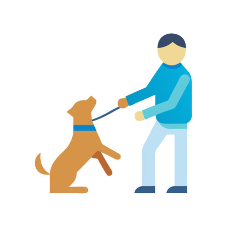 Flat vector of man walking dog on black backgroundのイラスト素材
