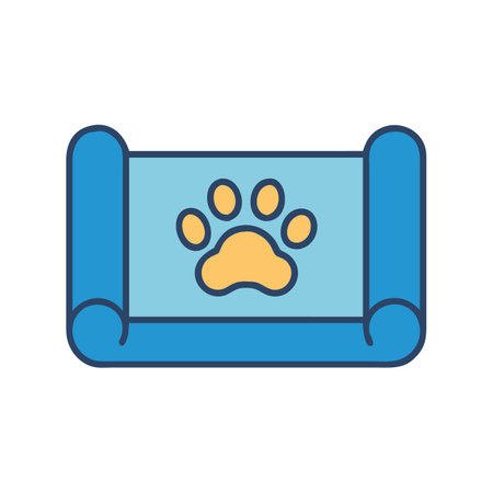 Blue pet mat with golden paw print illustrationのイラスト素材