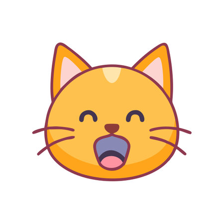 Cartoon cat face with open mouth on black backgroundのイラスト素材