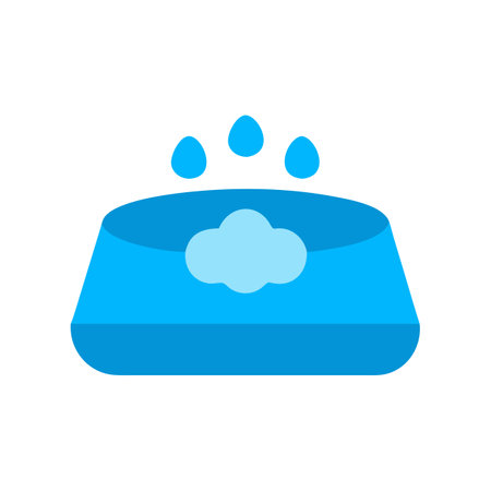 Blue dog bowl with water drops graphic on blackのイラスト素材