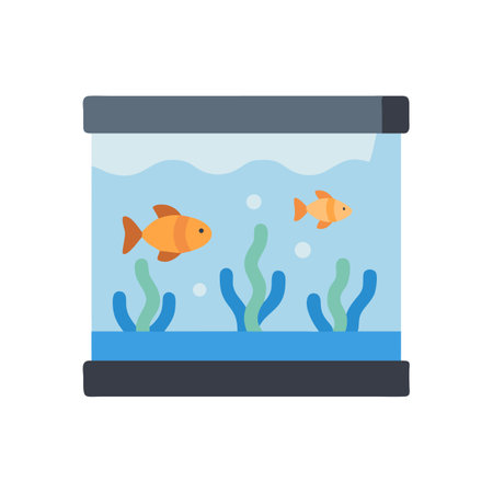 Two goldfish swimming in a rectangular flat style aquariumのイラスト素材