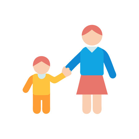 Mother and child holding hands flat vector illustrationのイラスト素材