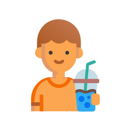 Cartoon boy with refreshing drink on a black backgroundのイラスト素材