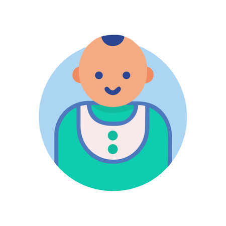 Smiling baby icon in flat style on light blue backgroundのイラスト素材