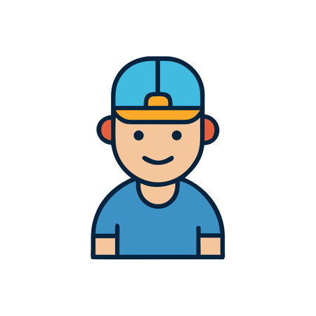 Cartoon style character icon with a smiling expression