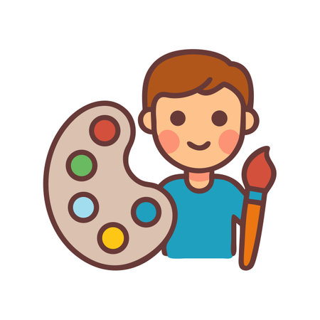 Cartoon artist with a paintbrush and color paletteのイラスト素材