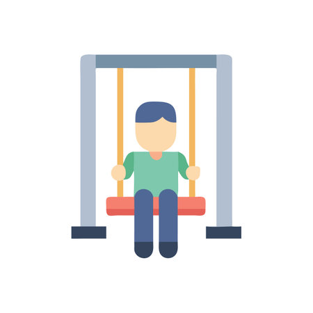 Stylized cartoon image of a boy sitting on a swingのイラスト素材