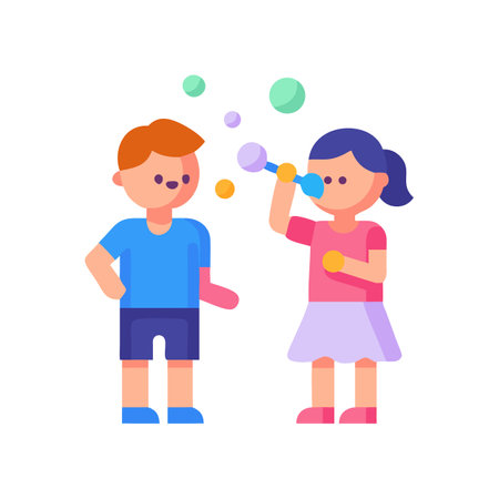 Cartoon children playing with bubbles against black background illustrationのイラスト素材