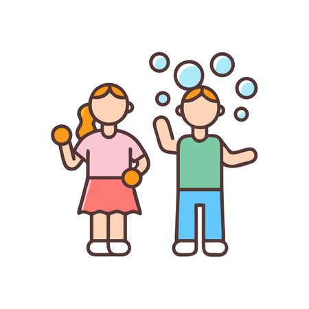 Whimsical illustration of children playing with soap bubblesのイラスト素材