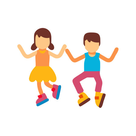 Playful cartoon children dancing together holding hands flat designのイラスト素材