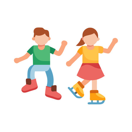 Illustrative cartoon of children ice skating on black backgroundのイラスト素材