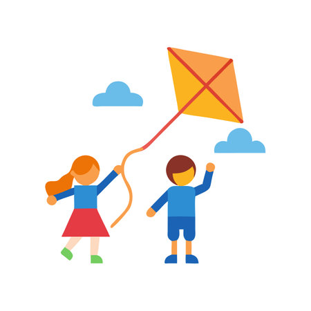 Children flying kite under clouds vector illustrationのイラスト素材