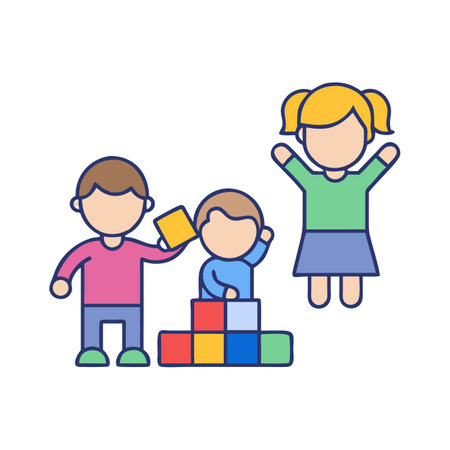 Children playing with colorful blocks vector illustration conceptのイラスト素材