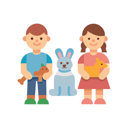 Illustration of children with toys in flat vector styleのイラスト素材