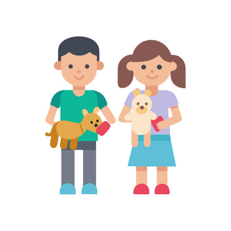 Flat graphic of children with toys against black backgroundのイラスト素材