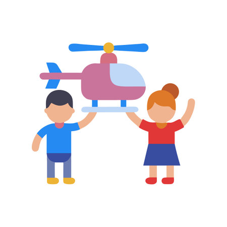 Children Holding Helicopter Toy Icon in Flat Designのイラスト素材