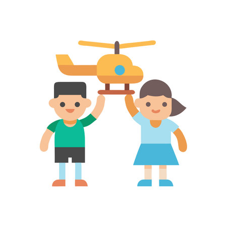 Children raising toy helicopter in flat vector illustrationのイラスト素材