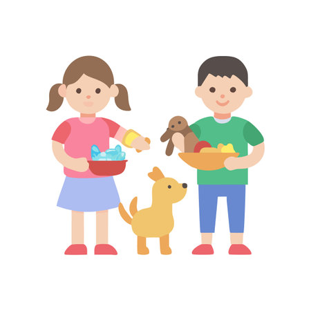Cartoon of children feeding toy animals, isolated on blackのイラスト素材
