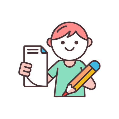 Flat design of a student with paper and pencilのイラスト素材