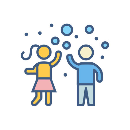 Cartoon characters playing with bubbles isolated on black backgroundのイラスト素材