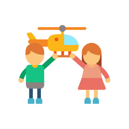 Whimsical illustration of children playing with a toy helicopterのイラスト素材