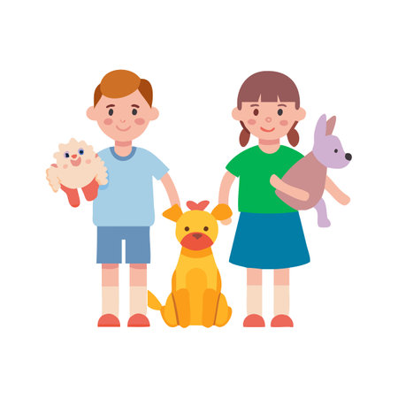 Children with Toys and a Dog in Simple Illustrationのイラスト素材