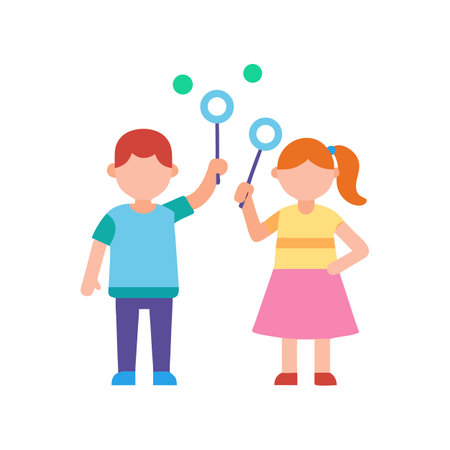 Children playing with soap bubbles illustration on black backgroundのイラスト素材