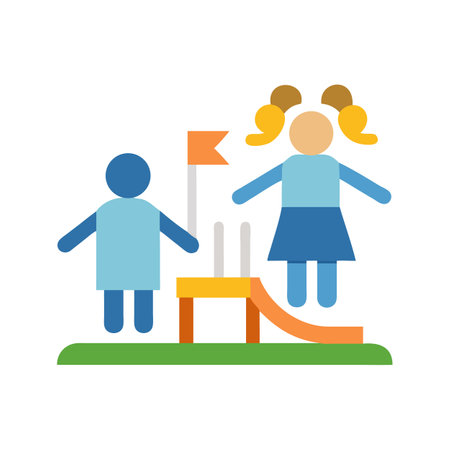 Colorful flat design children's playground icon with happy childrenのイラスト素材
