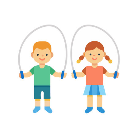 Children skipping rope with flat design on black backgroundのイラスト素材