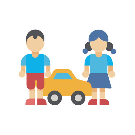 Childhood friends with toy car on a black backgroundのイラスト素材