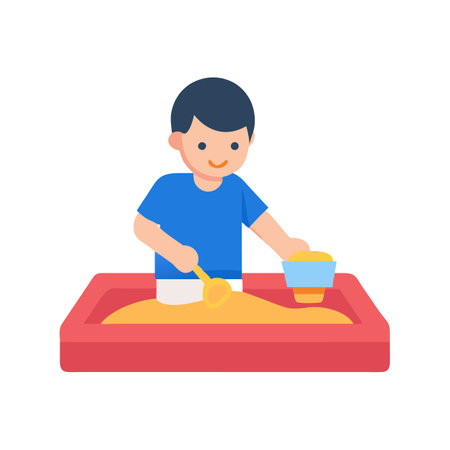 Flat illustration of child playing in a sand boxのイラスト素材