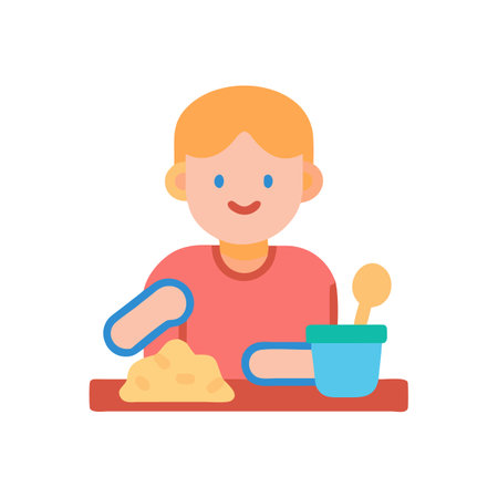 Child playing with sand, bucket and spoon illustrationのイラスト素材