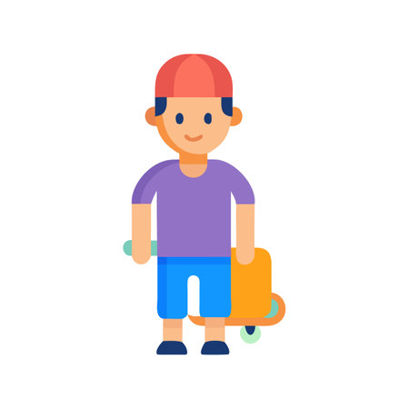 Young Skateboarder Flat Vector Illustration with a Black Backgroundのイラスト素材