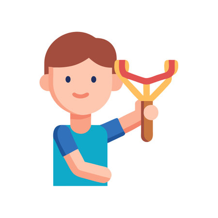 Boy with slingshot in flat design vector illustrationのイラスト素材