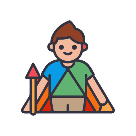 Boy with triangular design shapes, vector illustration iconのイラスト素材