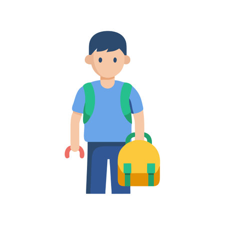 Boy with Backpack and Bag Illustration on Black Backgroundのイラスト素材