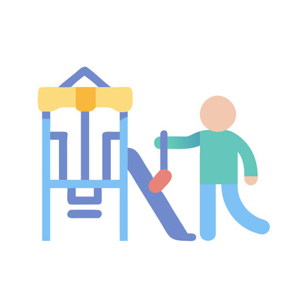 Stylized illustration of child playing by slide structureのイラスト素材