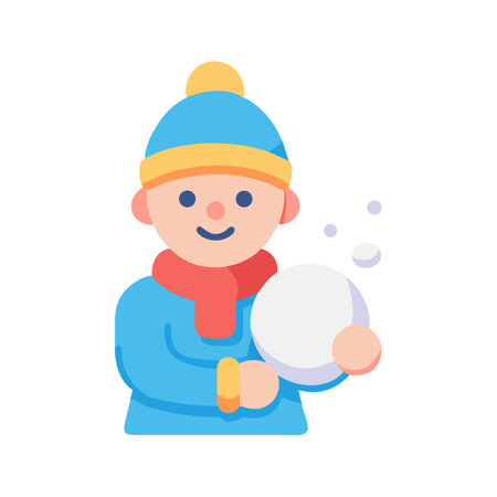 Cartoon boy in winter clothes with snowball illustrationのイラスト素材