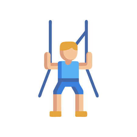 Cartoon man doing pull ups on a black backgroundのイラスト素材