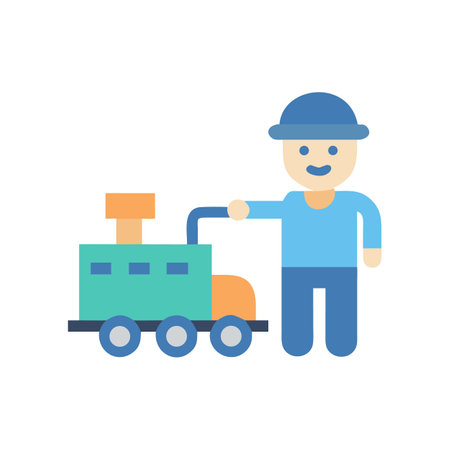 Cartoon train being pulled by a cartoon personのイラスト素材