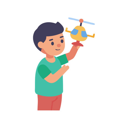 Boy with toy helicopter on isolated black background imageのイラスト素材